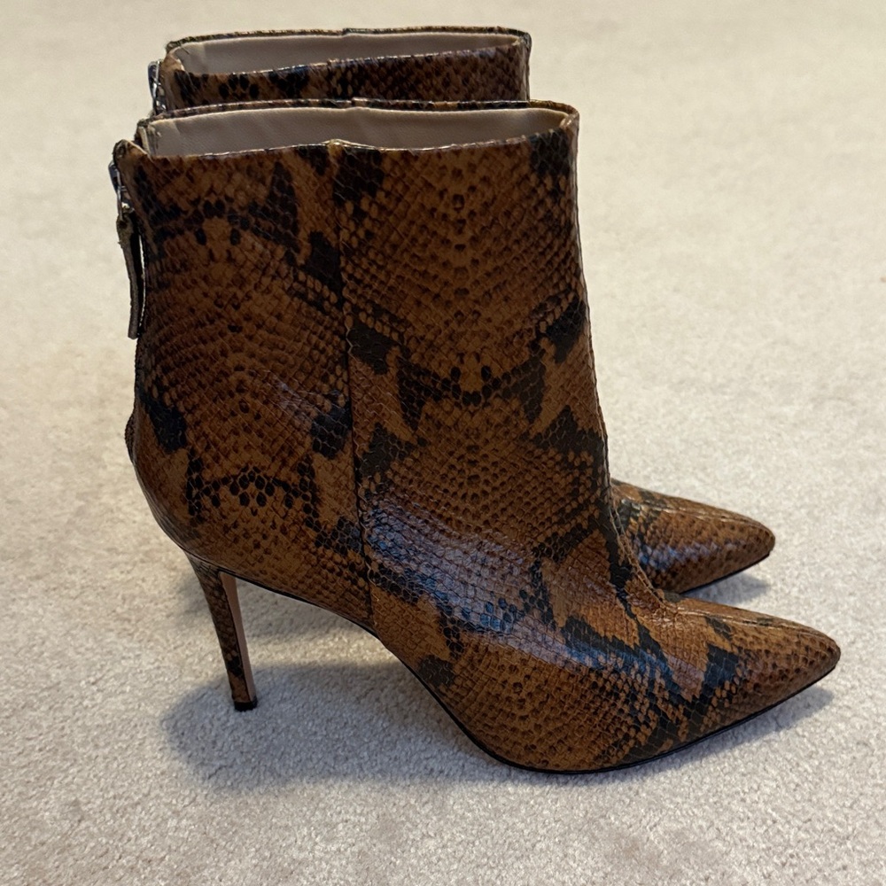 SCHUTZ Brown Snake Print Ankle Booties